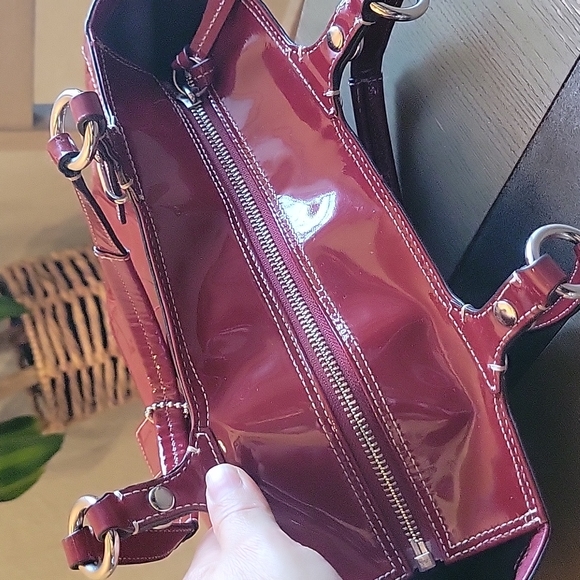 COACH red signature embossed leather satchel bag - Picture 7 of 11